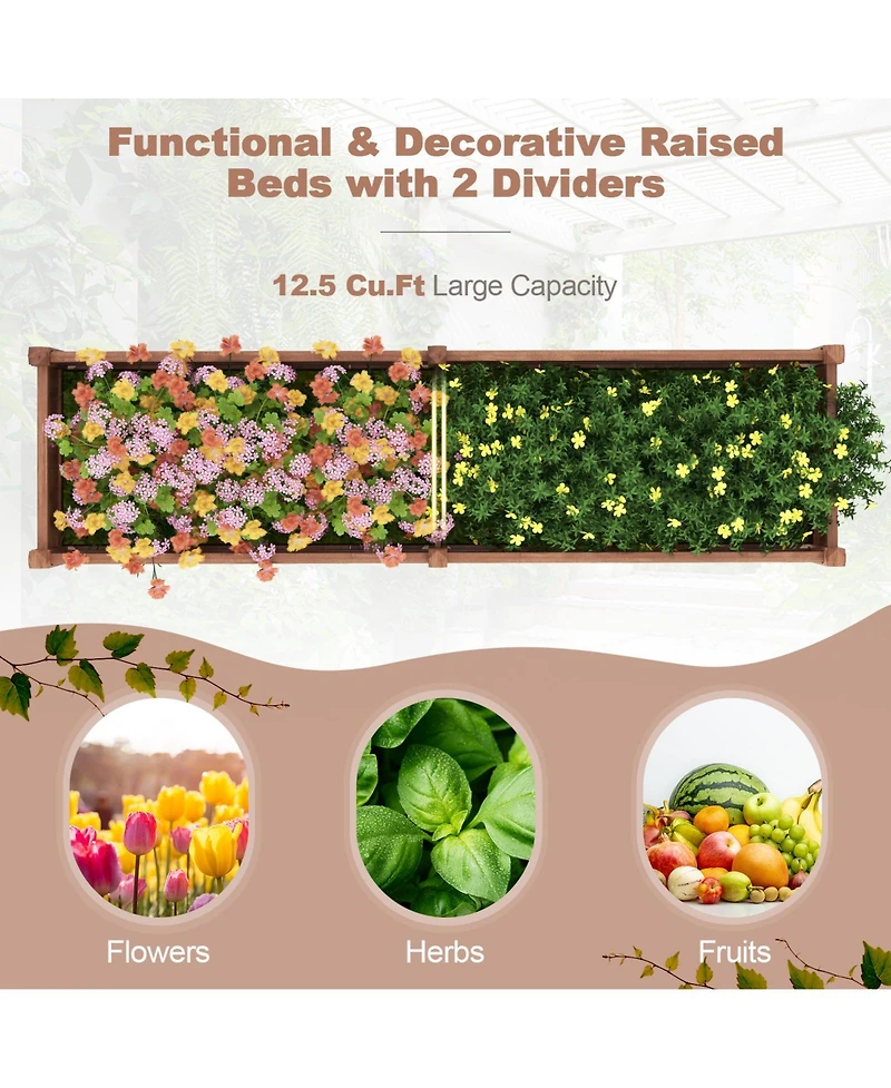 Skonyon 91 x 24 x 16 Inch Divisible Planter Box with Corner Drainage and Non-woven Liner for Growing Vegetables-Brown