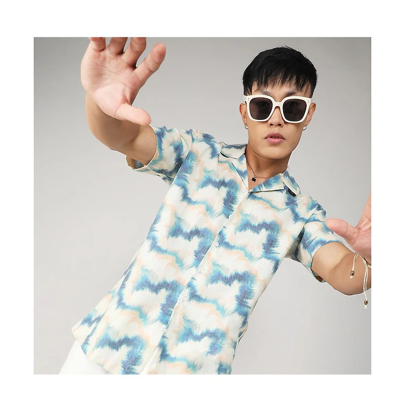 Men's Navy Blue & Off-White Ombre Lined Shirt