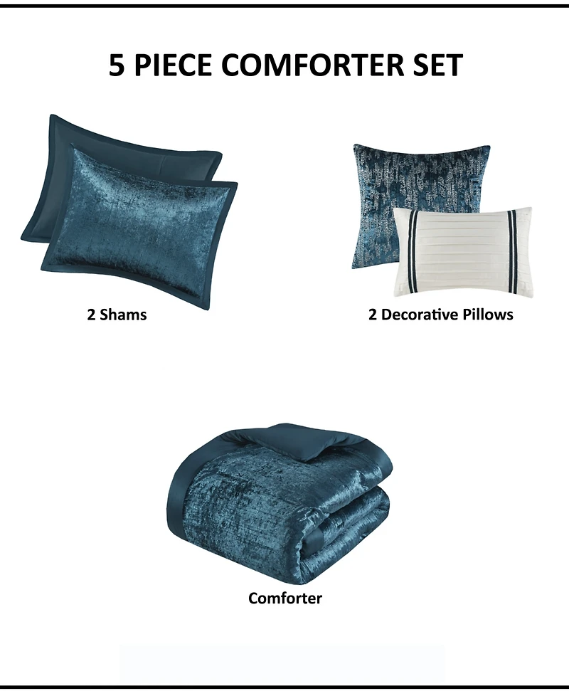 Madison Park Lee Crinkle Velvet 5-Pc. Comforter Set, Full/Queen