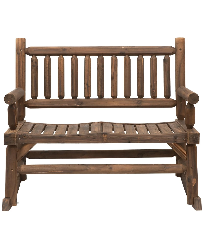 Walnut Log Rocking Loveseat for Outdoor Living