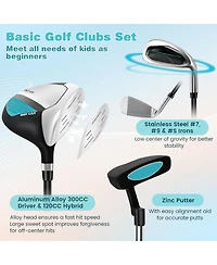 Junior Complete Golf Club Set with Stand Bag Rain Hood-Blue