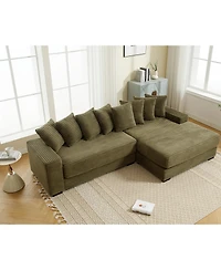 Streamdale Green Oversized Corduroy L-Shaped Chaise Daybed Sofa (8 Pillows)