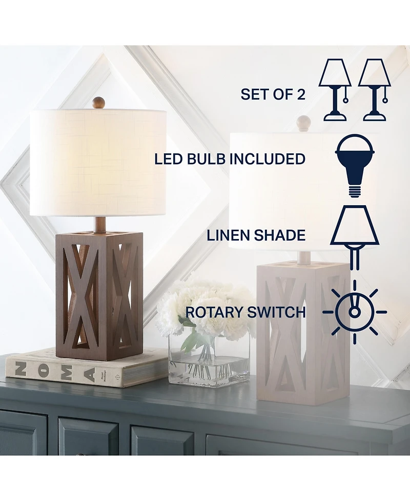 Jonathan Y Stewart 21.5" Farmhouse Wood Led Table Lamp, Black (Set of 2)