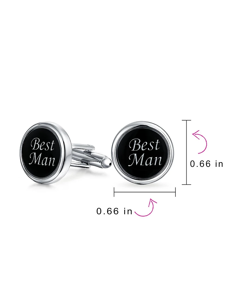 Bling Jewelry Best Man Script Words Round Black White Shirt Cuff Links Groomsmen Party Gift Brass Bullet Hinge Back