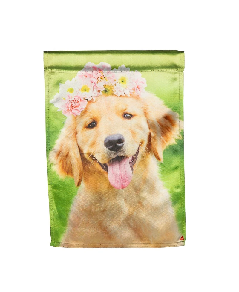 Evergreen Garden Flag Golden Lab with Flower Crown Lustre Double Sided Indoor Outdoor Decor 18" x 12.5"