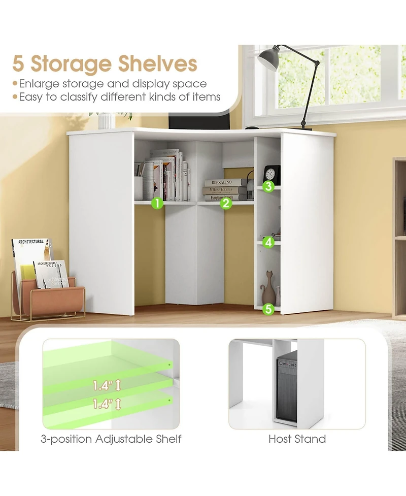 L-Shaped Computer Desk with Storage Shelves Adjustable Shelf for Home Office