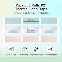 Nelko P21 Genuine Adhesive Green/Blue/Pink Paper 14x40mm (0.55"x1.57") 180 Labels/Roll, 3 Roll, for Home Office School Organization, Gift for Decorati