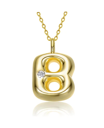 GiGiGirl 14k Gold Plated Cubic Zirconia Initial Pendant Bubble Letter Necklace