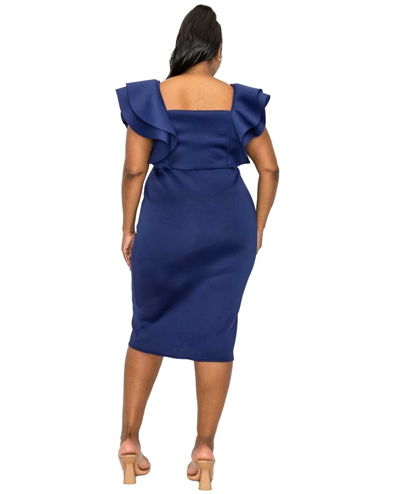 L I V D Plus Size Charlie Neoprene Flutter Sleeve Dress