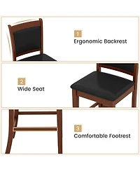 Sugift Upholstered Counter Stool Set of 2 with Solid Rubber Wood Frame-Brown
