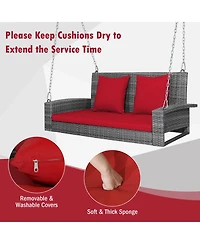 2-Person Patio Pe Wicker Hanging Porch Swing Bench Chair Cushion 800lbs