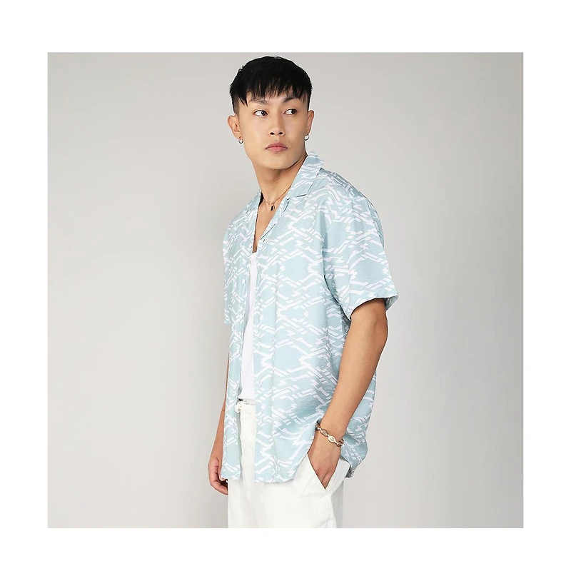 Men's Icy Blue Geometric Overlap Shirt