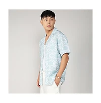 Men's Icy Blue Geometric Overlap Shirt