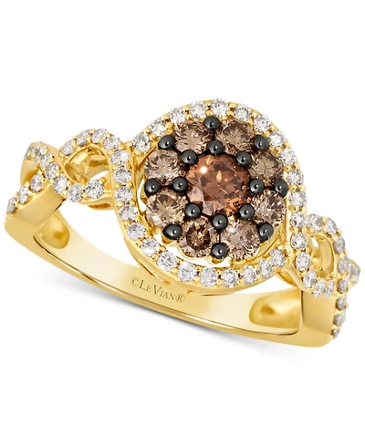 Le Vian Chocolate Diamond & Nude Diamond Halo Cluster Twist Ring (1-1/20 ct. t.w.) in 14k Gold