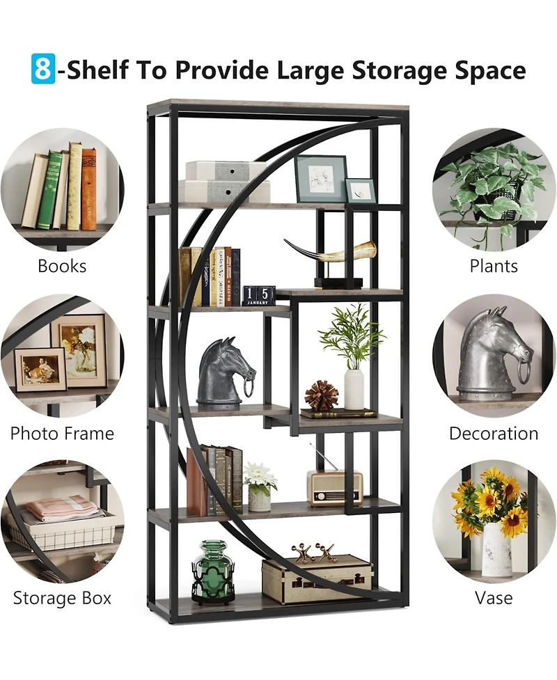 Tribesigns Bookshelf, Industrial 5-Tier Etagere Bookcase, 70.8 inch Tall Bookshelf with 8 Open Storage Shelf, Book Shelf Display Tack Shelving Unit fo