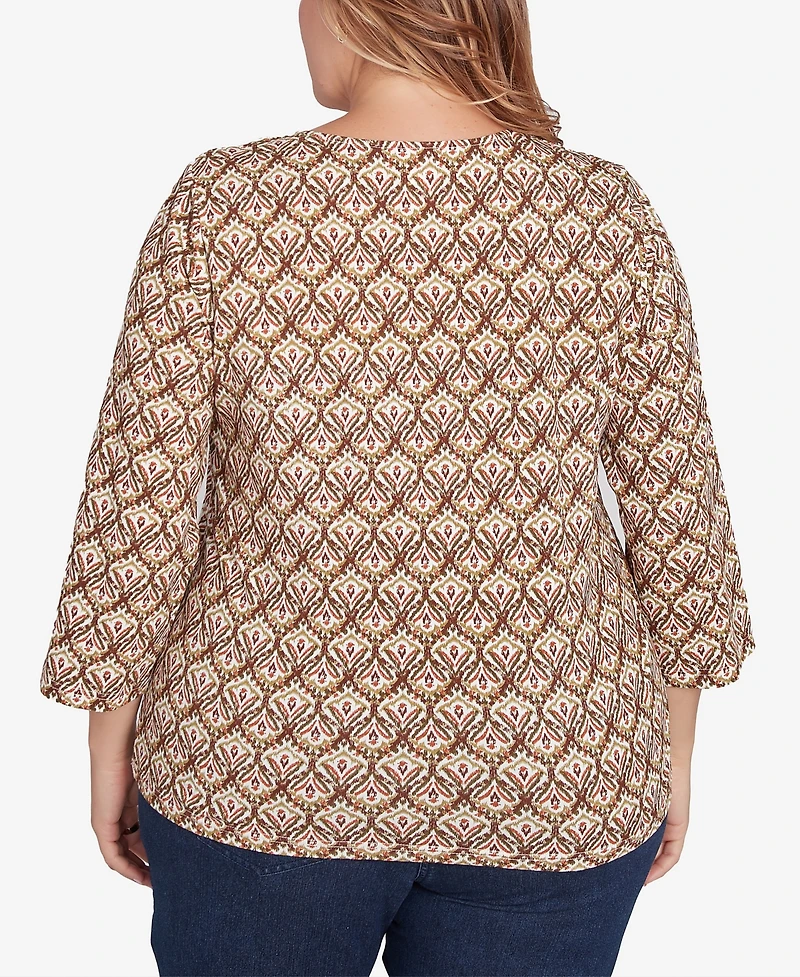 Hearts Of Palm Plus Size Spice It Up Printed 3/4 Sleeve Top