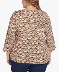 Hearts Of Palm Plus Size Spice It Up Printed 3/4 Sleeve Top