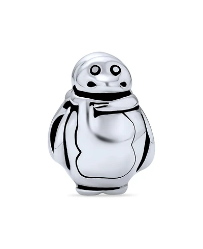 Bling Jewelry Cute Fat Cartoon Christmas Holiday Snowman Penguin With Scarf Winter Charm Bead Sterling Silver Fits European Bracelet