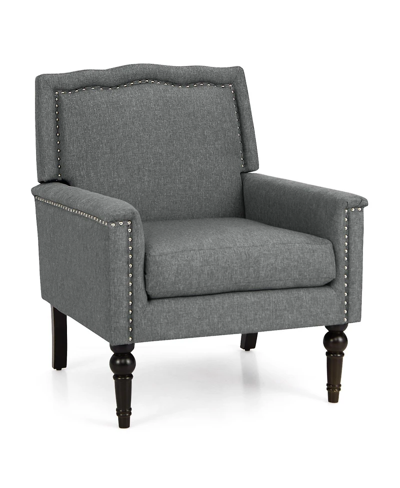Mid-century Modern Armchair Linen Fabric Upholstered Accent Chair with Cushion-Gray
