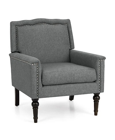 Mid-century Modern Armchair Linen Fabric Upholstered Accent Chair with Cushion-Gray