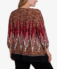 Ruby Rd. Plus Size Embellished Placket Decorative Border Print Knit Top