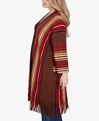 Ruby Rd. Plus Size Open Front Multi Stripe Cardigan Duster with Fringe