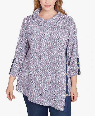 Ruby Rd. Plus Size Split Cowl Neck Speckled Chenille Asymmetric Knit Top