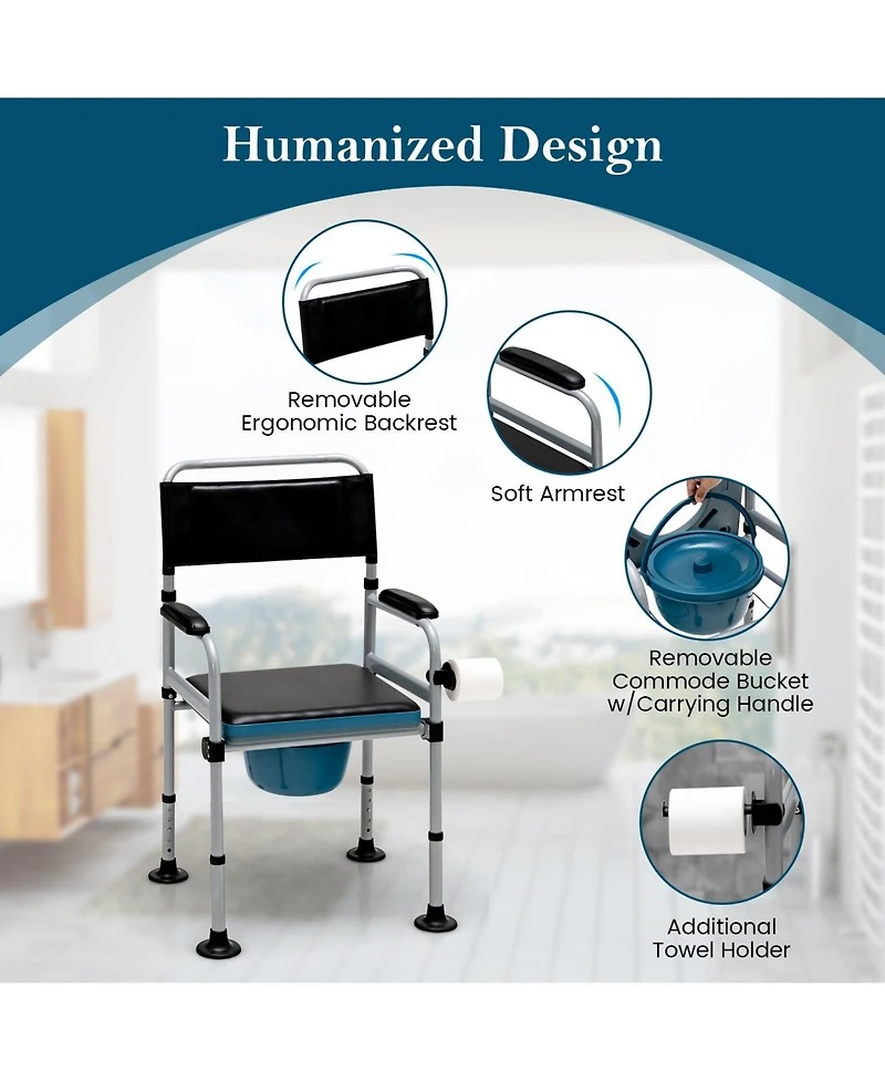 Sugift 4-in-1 Folding Bedside Commode Chair with Detachable Bucket and Towel Holder