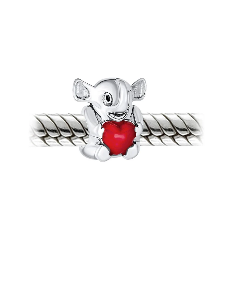 Bling Jewelry Red Heart Elephant Charm Bead in Sterling Silver for European Bracelets