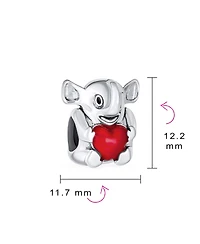 Bling Jewelry Red Heart Elephant Charm Bead in Sterling Silver for European Bracelets