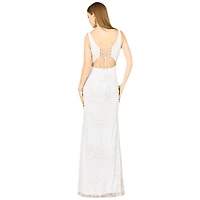Lara Women's Beaded Bridal Gown with Lace Up Back