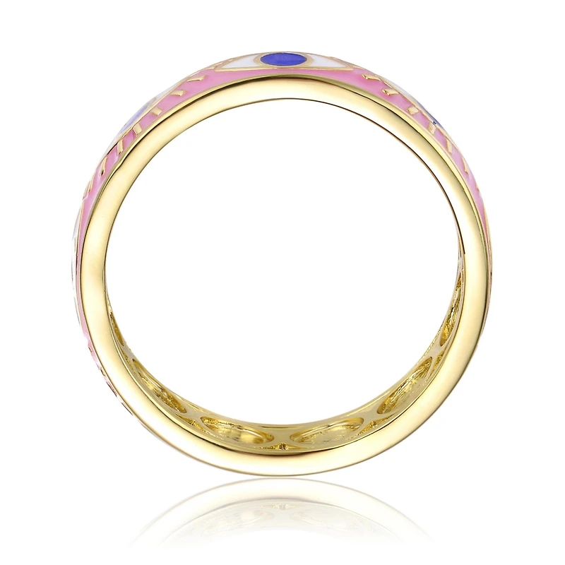 GiGiGirl 14k Yellow Gold Plated Band Ring with Pink Enamel having Eye Shaped design