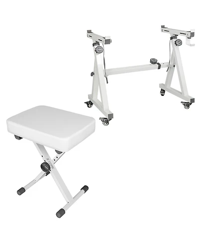 5 Core Keyboard Stand Adjustable z Style Piano Riser + Keyboard Piano Bench - White