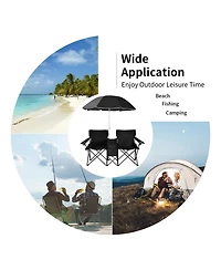 Costway Folding Picnic Double Chair W/Umbrella Table Cooler Beach