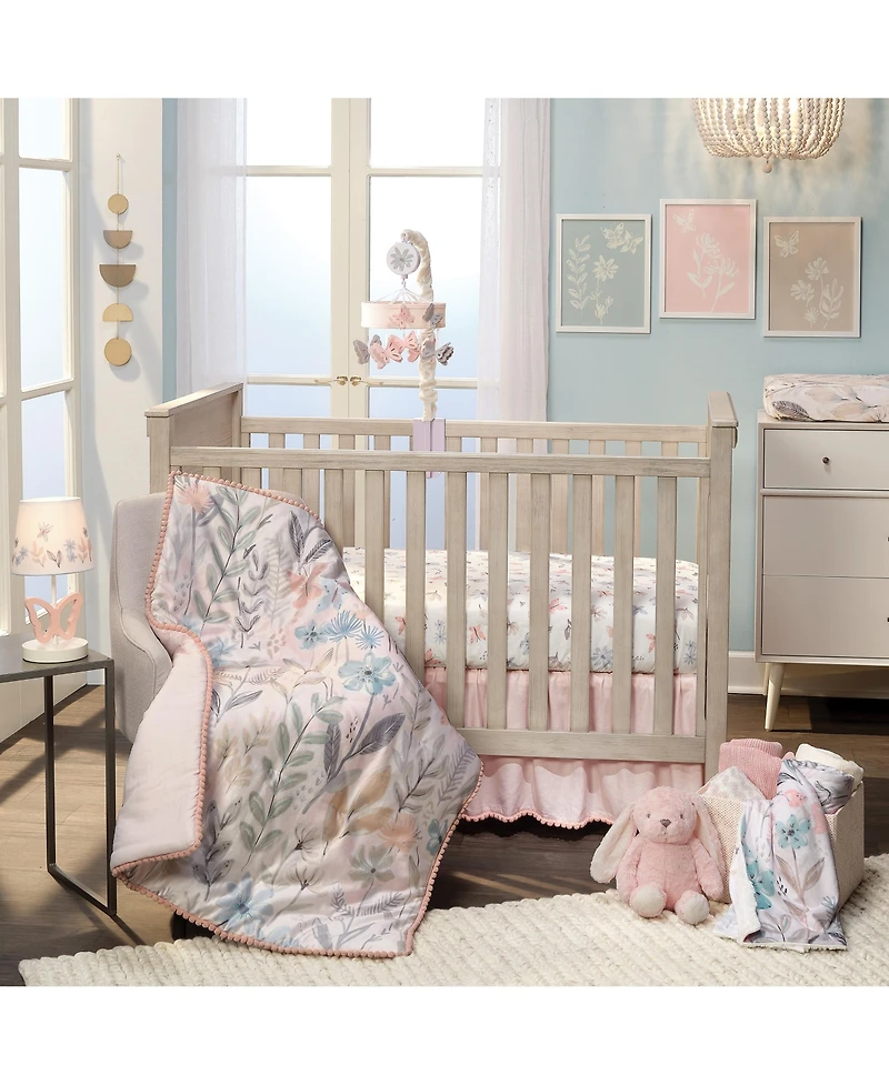 Lambs & Ivy Baby Blooms Pink Butterfly Nursery Lamp with Floral Shade & Bulb