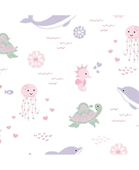 Lambs & Ivy Sea Dreams Soft White 100% Cotton Nautical Ocean Fitted Crib Sheet
