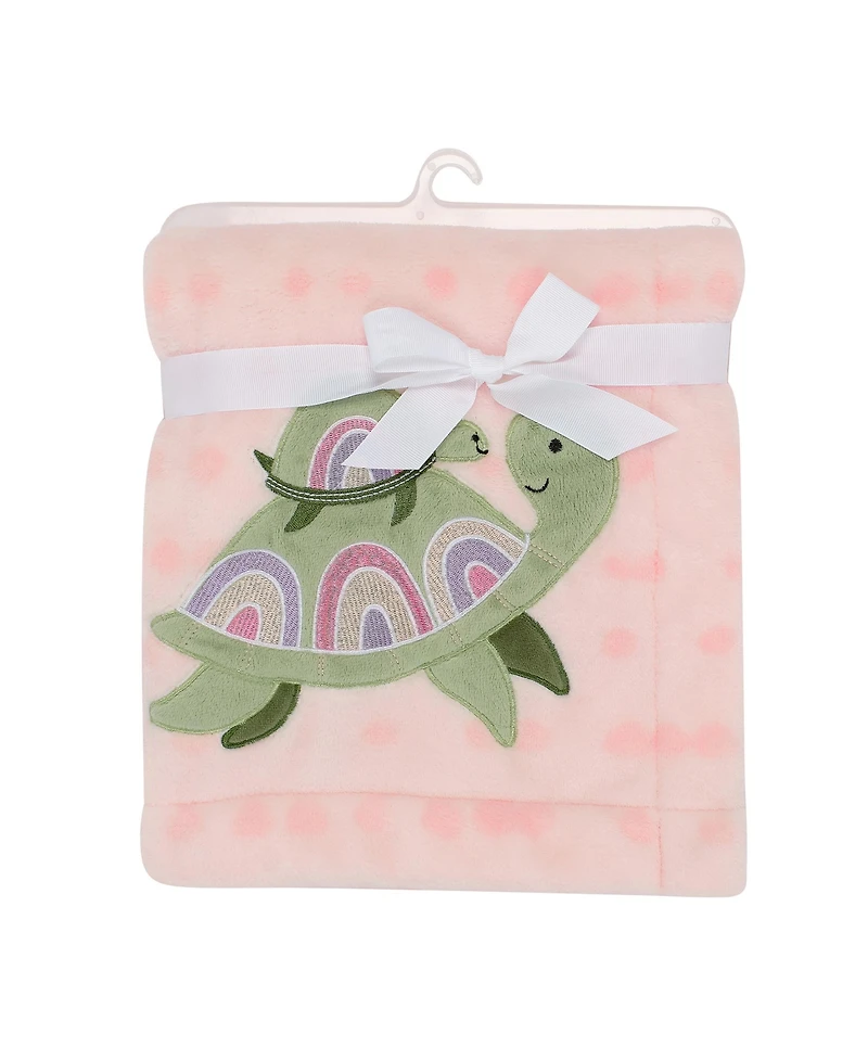 Lambs & Ivy Sea Dreams Cozy Pink Fleece Turtle Applique Baby Blanket