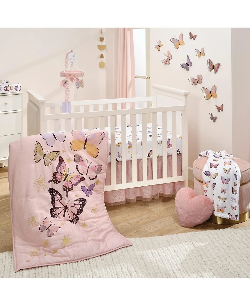 Lambs & Ivy Butterfly Dreams Ultra-Soft Fleece/Faux Shearling Baby Blanket