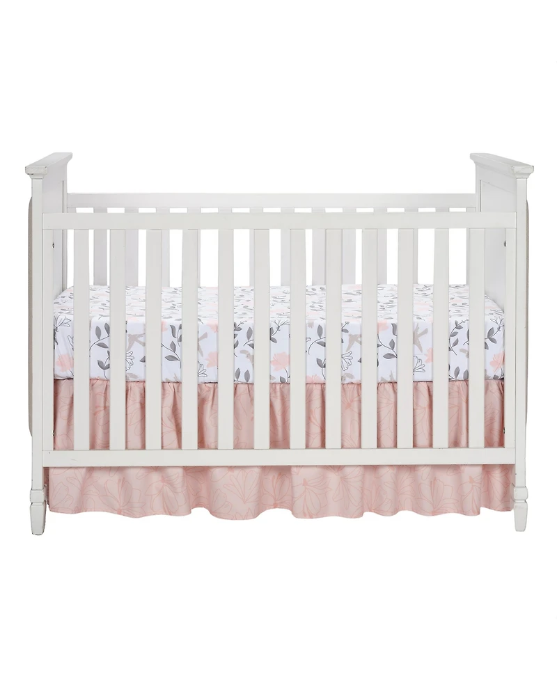 Lambs & Ivy Petals White/Pink/Gray Floral 100% Cotton Fitted Crib/Toddler Sheet