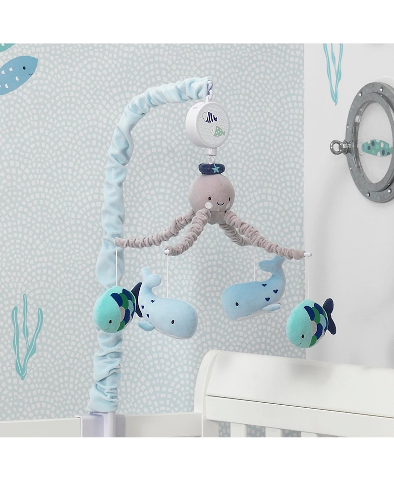 Lambs & Ivy Oceania Blue/Gray Whale/Fish Nautical/Ocean Musical Baby Crib Mobile