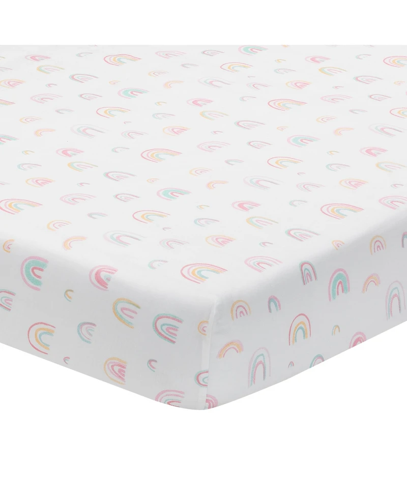 Lambs & Ivy Watercolor Pastel Pink/Mint Rainbow 5-Piece Baby Crib Bedding Set