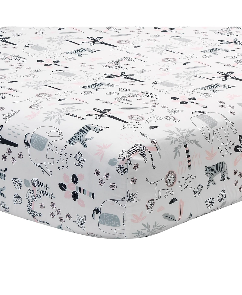 Lambs & Ivy Happy Jungle Pink/White Safari Nursery 5-Piece Crib Bedding Set