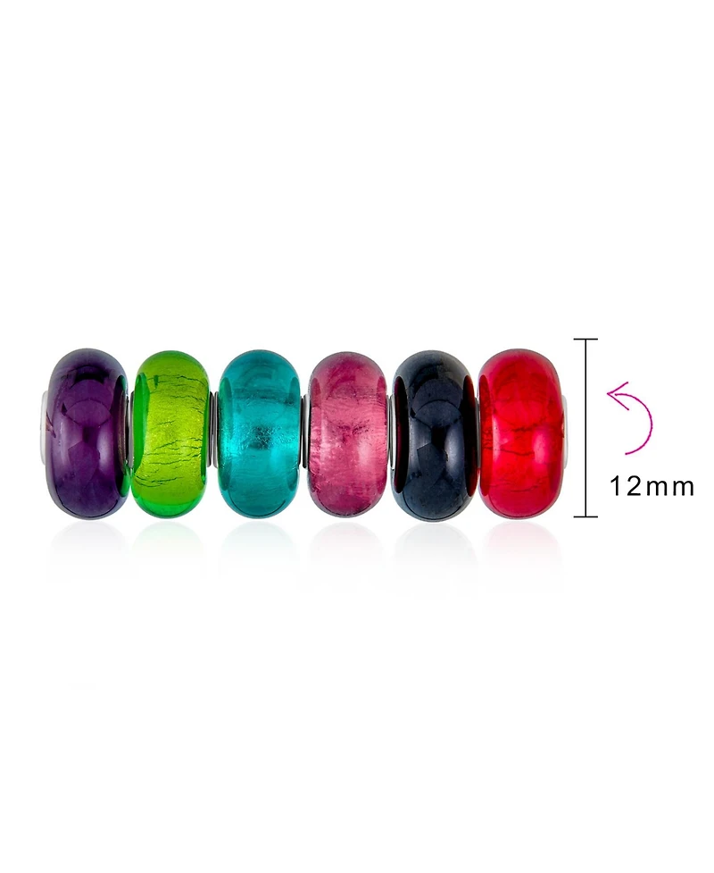 Bling Jewelry Mixed Spacer Set Of Bundle Translucent Colorful Metallic Foil Jewel Tones Multi Color Murano Glass Charm Bead Sterling Silver Core Fits