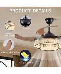 Contemporary Led Retractable Ceiling Fan with Remote Control