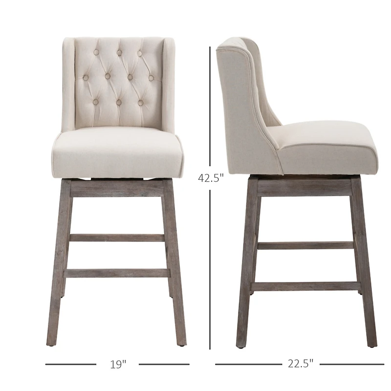 2-Pack Beige 30" Barstools with Button Tufted Design