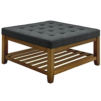 Streamdale Linen-Tufted Coffee Table Ottoman with Beechwood Shelf and Frame