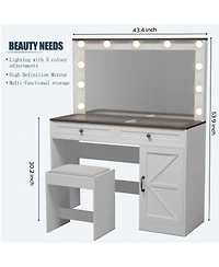 Streamdale Makeup Vanity with Large Mirror, Adjustable Led Lights, and 3 Drawers