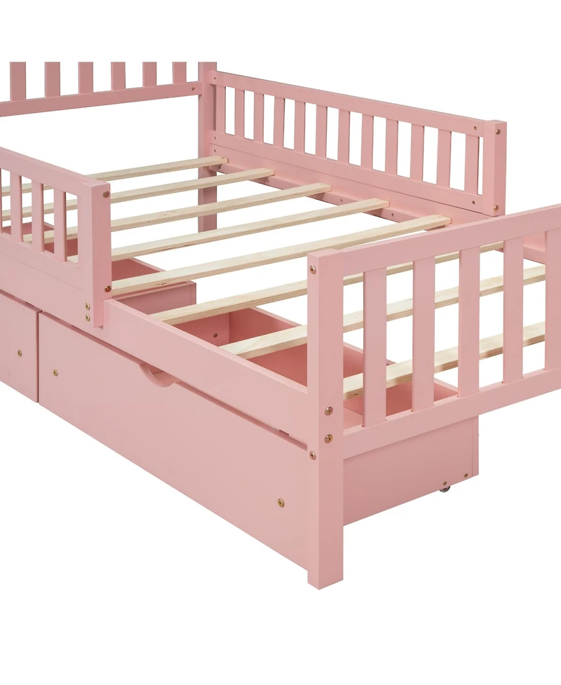 Streamdale Twin Wood Platform Bed with Guardrails and Storage