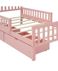 Streamdale Twin Wood Platform Bed with Guardrails and Storage