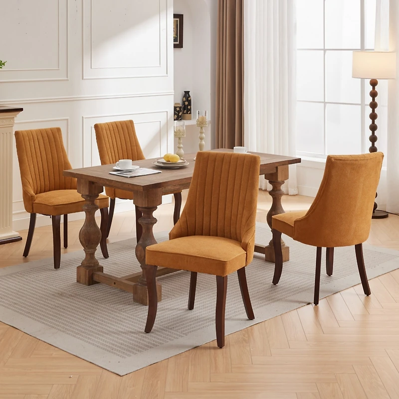 Streamdale Rayon-Flocked Dining Chairs with Solid Wood Legs, Set of 2 (Gold)